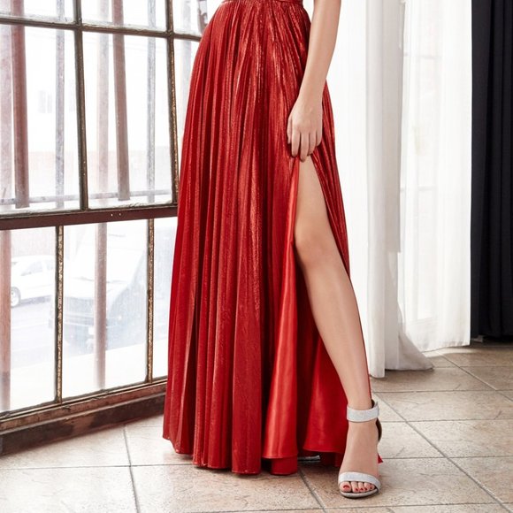 V-Neck Pleated A-Line Shape Prom Dress CD160 - Picture 2 of 4